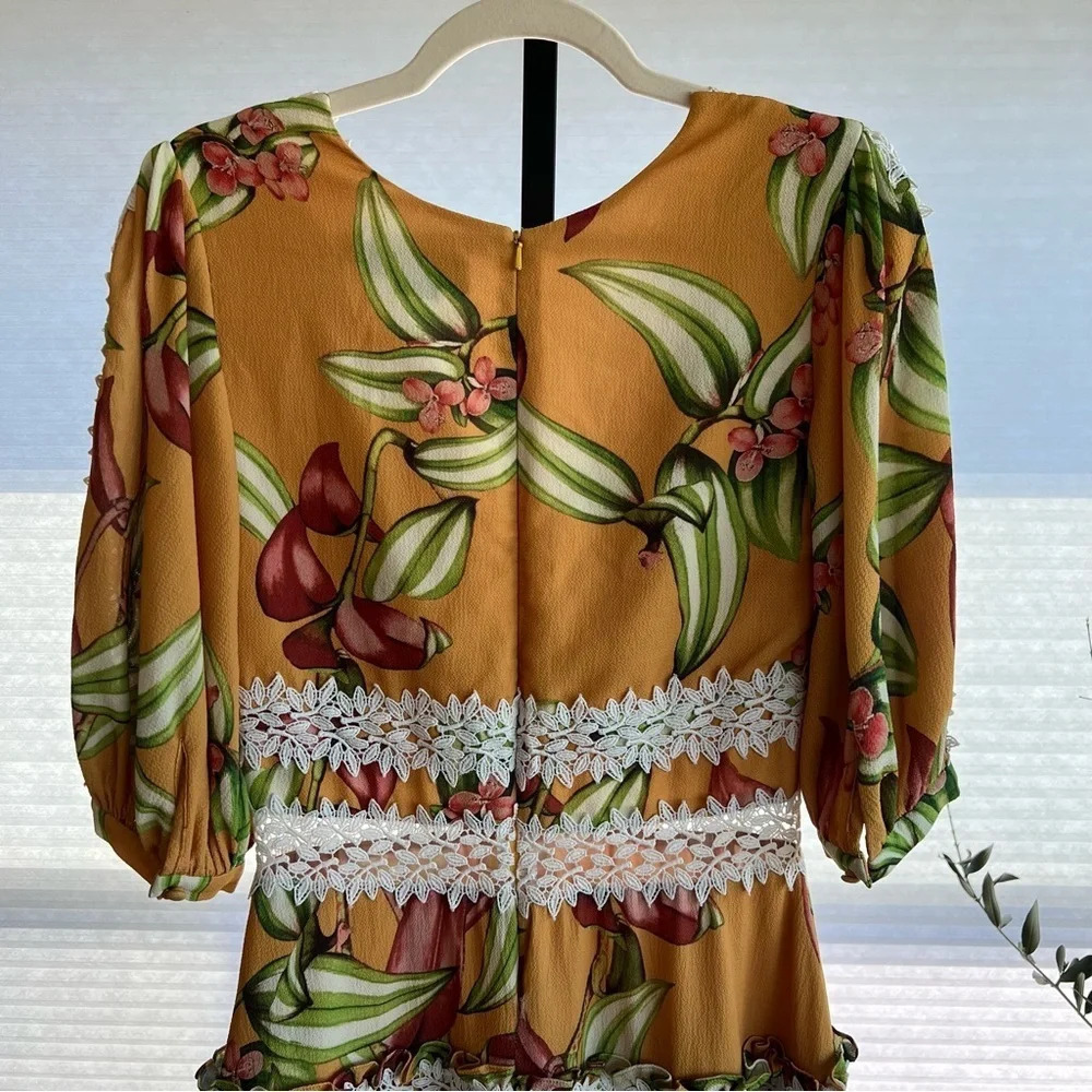 PatBO Brazil Tangerine Floral Crochet Mini Dress 6 Tropical Resort Summer Boho - Picture 6 of 10